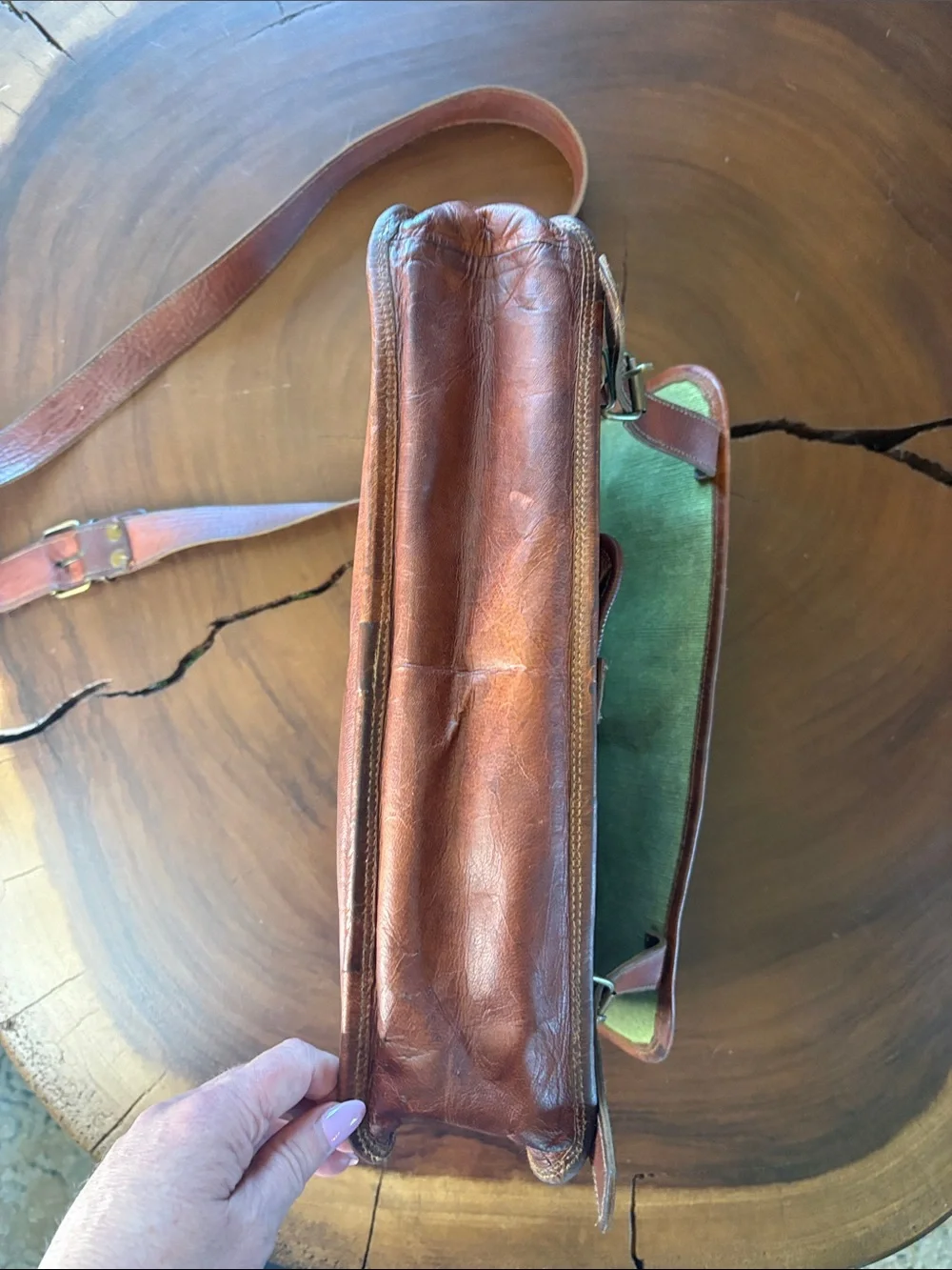 Vintage Brown Leather Satchel Messenger Bag Rustic Crossbody Large 15”